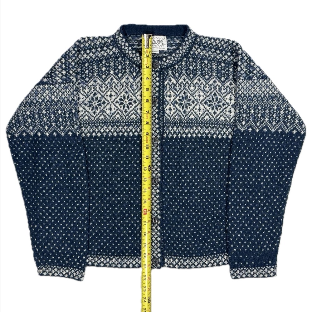 Alpaca Imprts Alpaca Wool blue white fair isle knit cardigan sweater women large - Picture 3 of 7